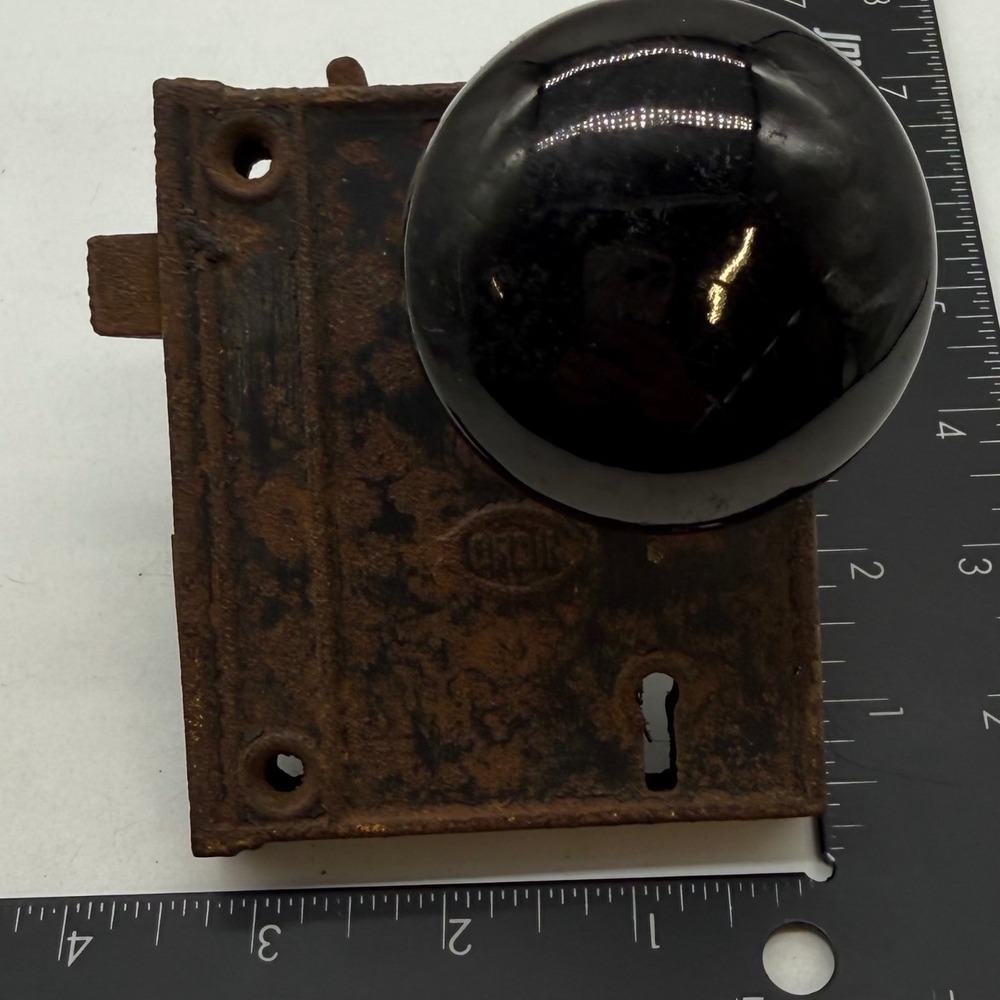Antique Corbin Cast‎ Iron Rim Lock Porcelain Door Knob Victorian Hardware